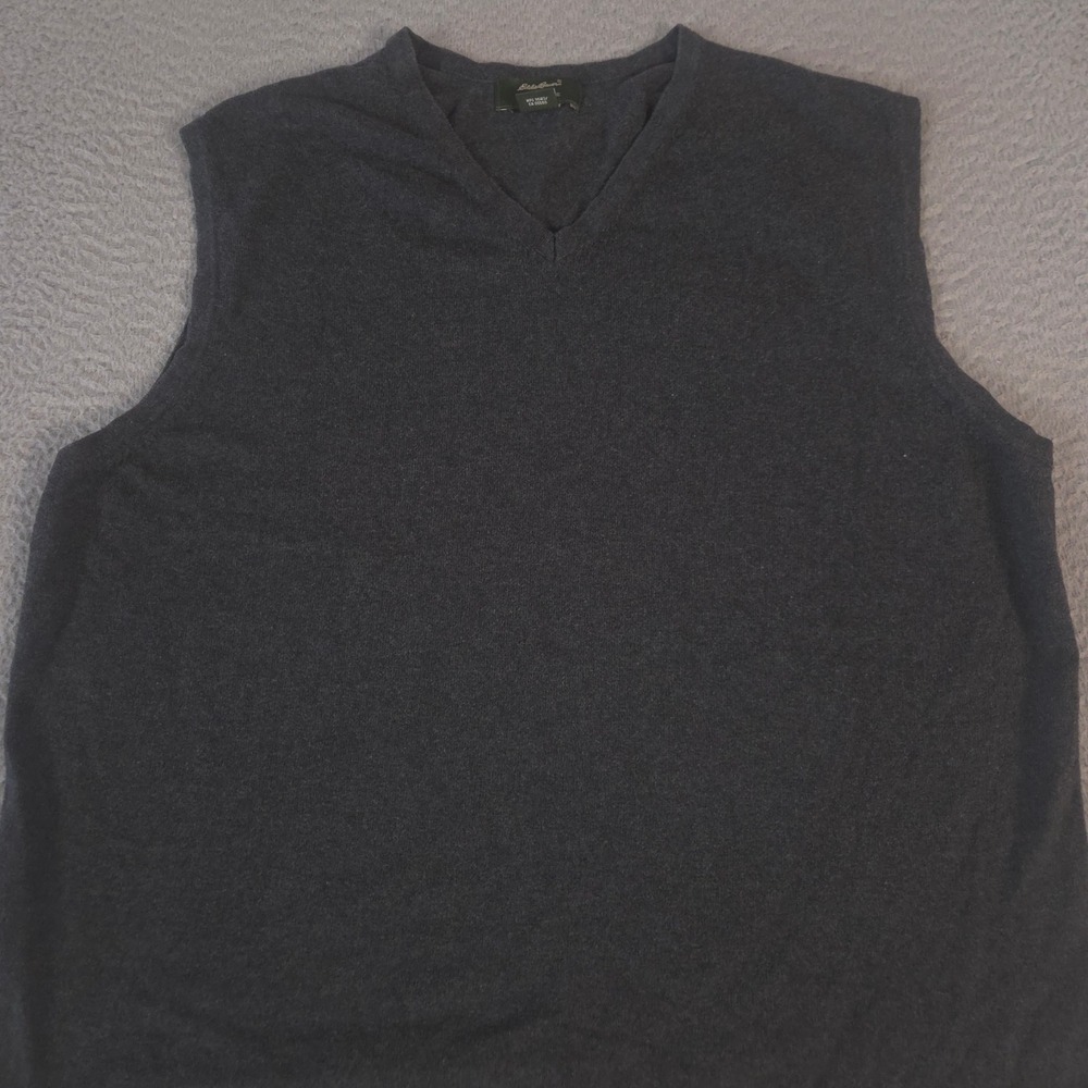 VINTAGE Eddie Bauer Sweater Mens XL Charcoal Vest Cotton Cashmere V-Neck 00s